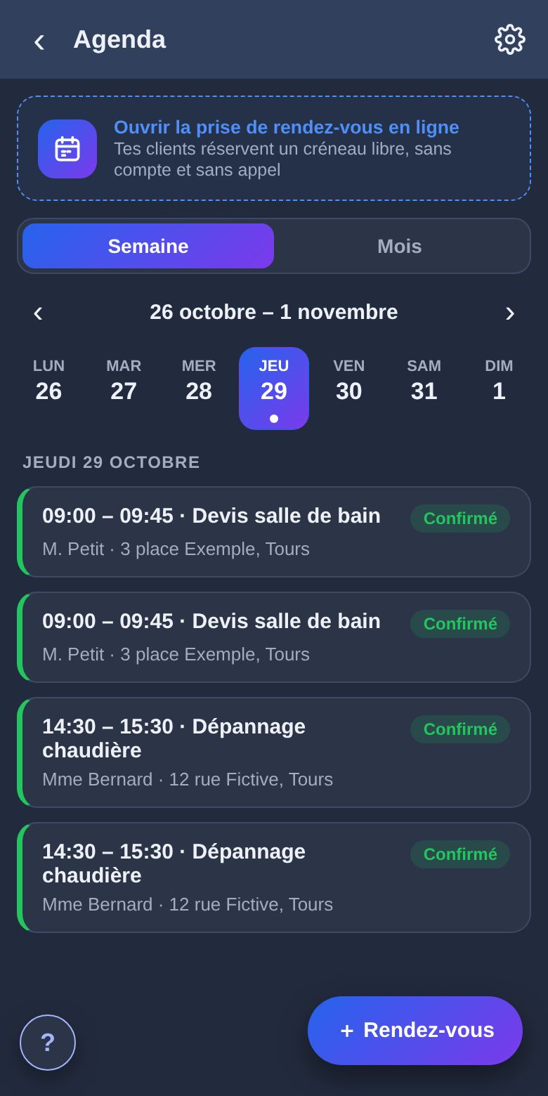 Les rappels de rendez-vous : écran de l’appli Babelink