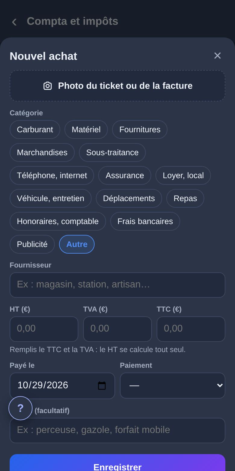 Ajouter un achat en photographiant le ticket : écran de l’appli Babelink